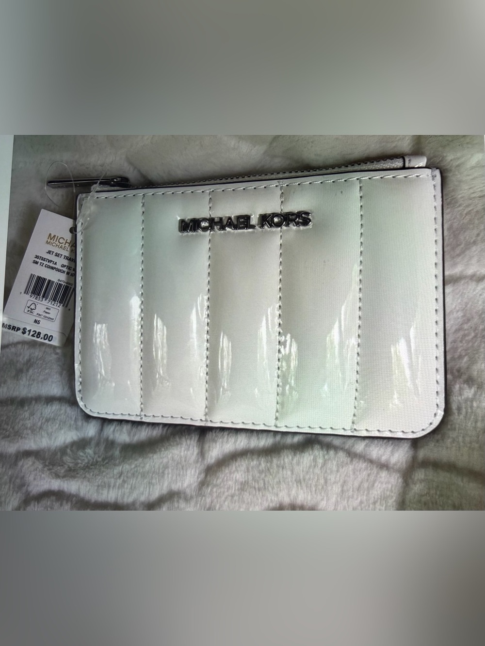 Michael Kors White Patent Leather Jet set Card/coin purse
